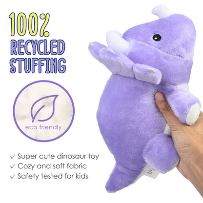 BenBen Dinosaur Stuffed Animal, 13" Dino Plush Toysfor Kids, Triceratops, Purple WMT