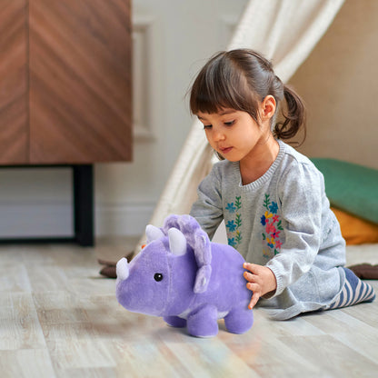 BenBen Dinosaur Stuffed Animal, 13" Dino Plush Toysfor Kids, Triceratops, Purple WMT