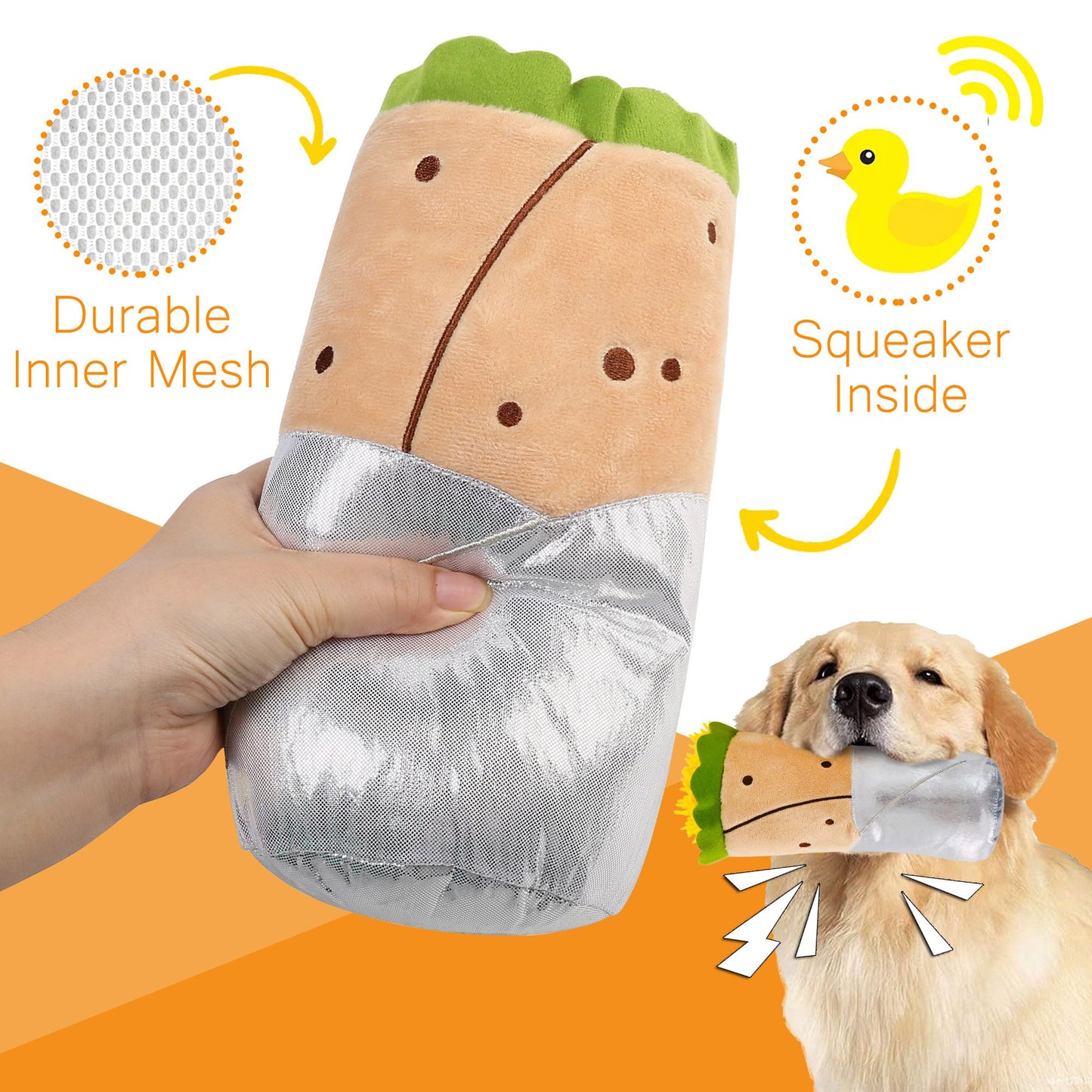 Prime Pets 3Pcs Plush Dog Toy Set, Cute Taco Dog Squeaky Toys for Small Medium Dogs