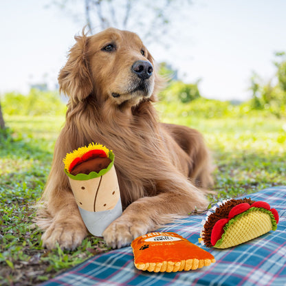 Prime Pets 3Pcs Plush Dog Toy Set, Cute Taco Dog Squeaky Toys for Small Medium Dogs