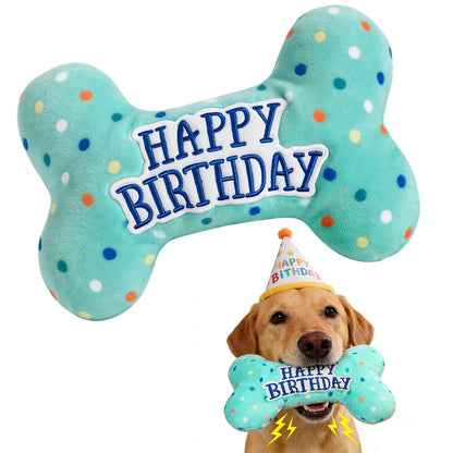 Prime Pets Dog Birthday Toys, Plush Dog Squeaky Toys, Dog Chew Toys Bone for Small Medium Large Dogs