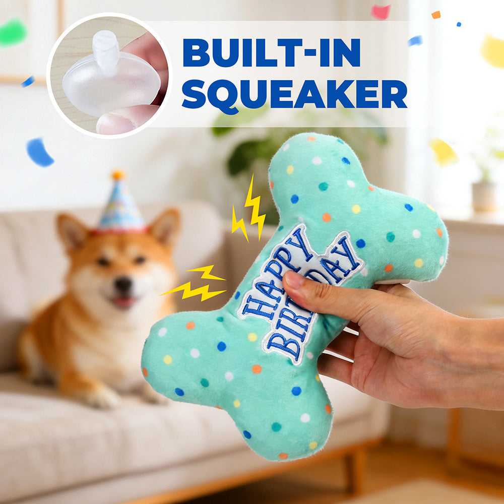 Prime Pets Dog Birthday Toys, Plush Dog Squeaky Toys, Dog Chew Toys Bone for Small Medium Large Dogs