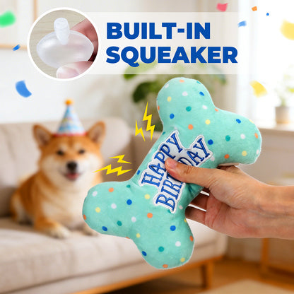 Prime Pets Dog Birthday Toys, Plush Dog Squeaky Toys, Dog Chew Toys Bone for Small Medium Large Dogs