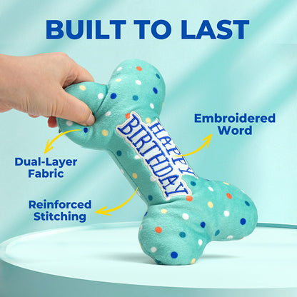 Prime Pets Dog Birthday Toys, Plush Dog Squeaky Toys, Dog Chew Toys Bone for Small Medium Large Dogs