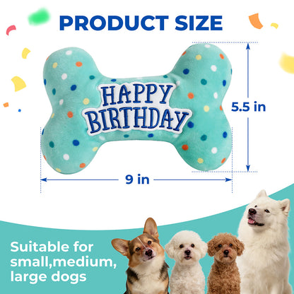 Prime Pets Dog Birthday Toys, Plush Dog Squeaky Toys, Dog Chew Toys Bone for Small Medium Large Dogs
