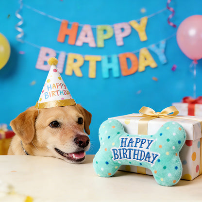 Prime Pets Dog Birthday Toys, Plush Dog Squeaky Toys, Dog Chew Toys Bone for Small Medium Large Dogs
