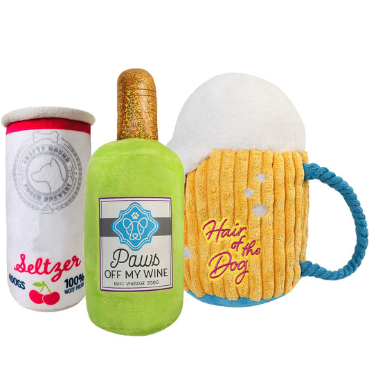 Prime Pets Dog Toys, 3 Pack Plush Squeaky Dog Beer Toy, Funny Cute Dog Gift for Dog Birthday