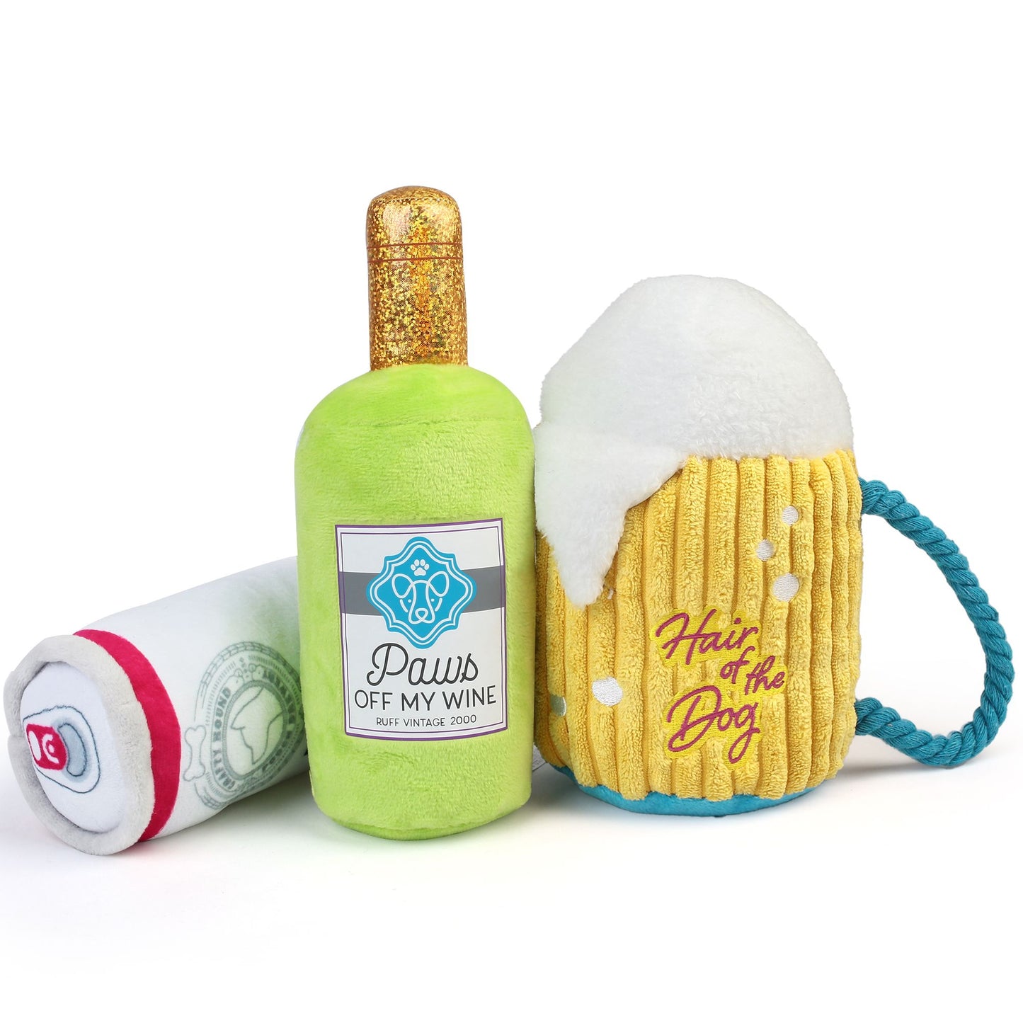 Prime Pets Dog Toys, 3 Pack Plush Squeaky Dog Beer Toy, Funny Cute Dog Gift for Dog Birthday