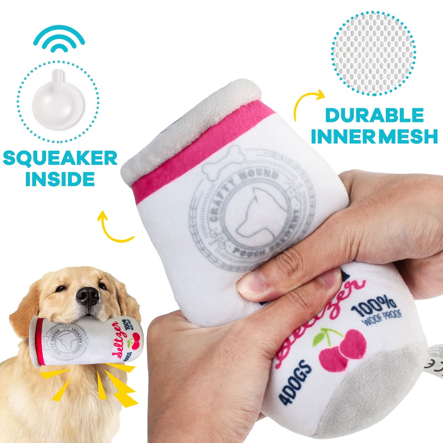 Prime Pets Dog Toys, 3 Pack Plush Squeaky Dog Beer Toy, Funny Cute Dog Gift for Dog Birthday