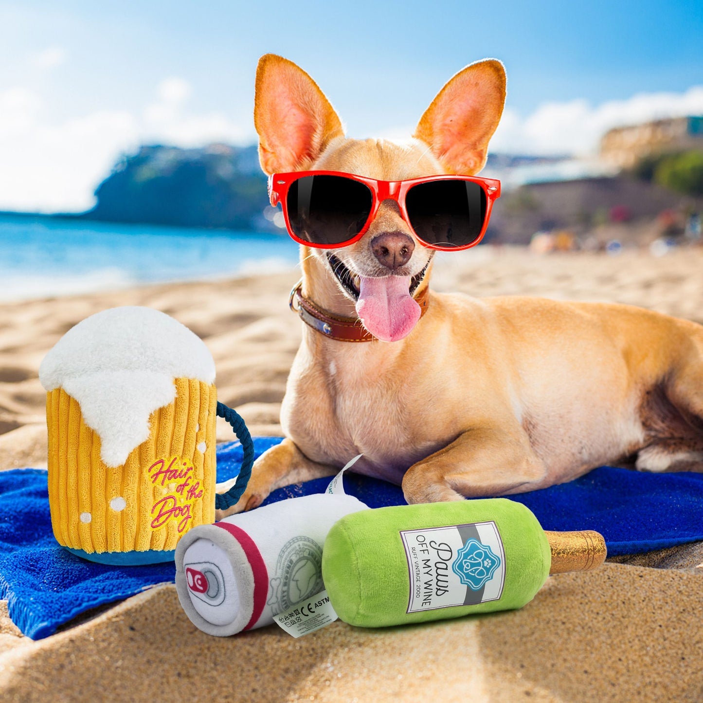 Prime Pets Dog Toys, 3 Pack Plush Squeaky Dog Beer Toy, Funny Cute Dog Gift for Dog Birthday