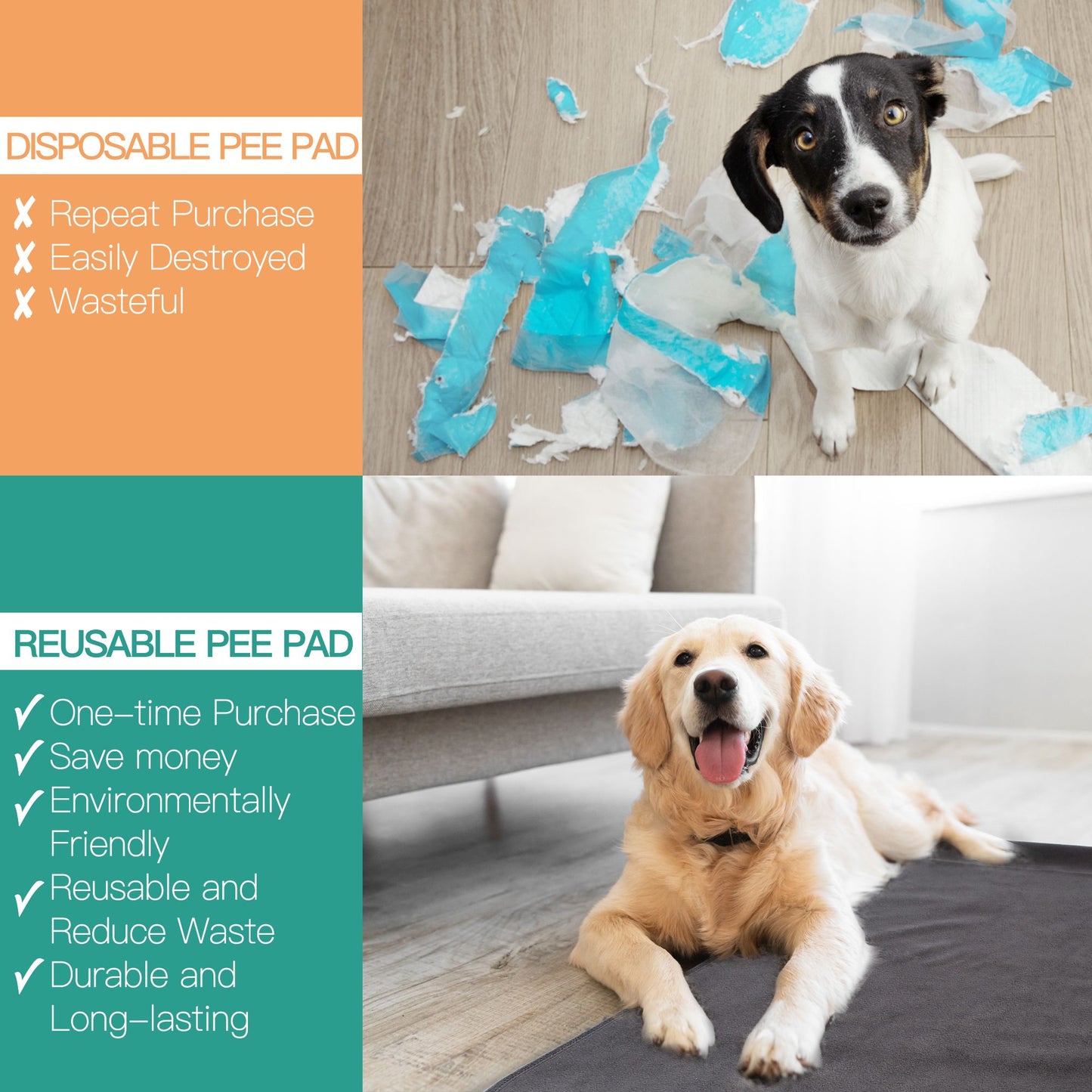 Prime Pets Reusable Pee Pads for Dogs, Non-Slip Dog Playpen Mat,Extra Large 72x72 in,Washable