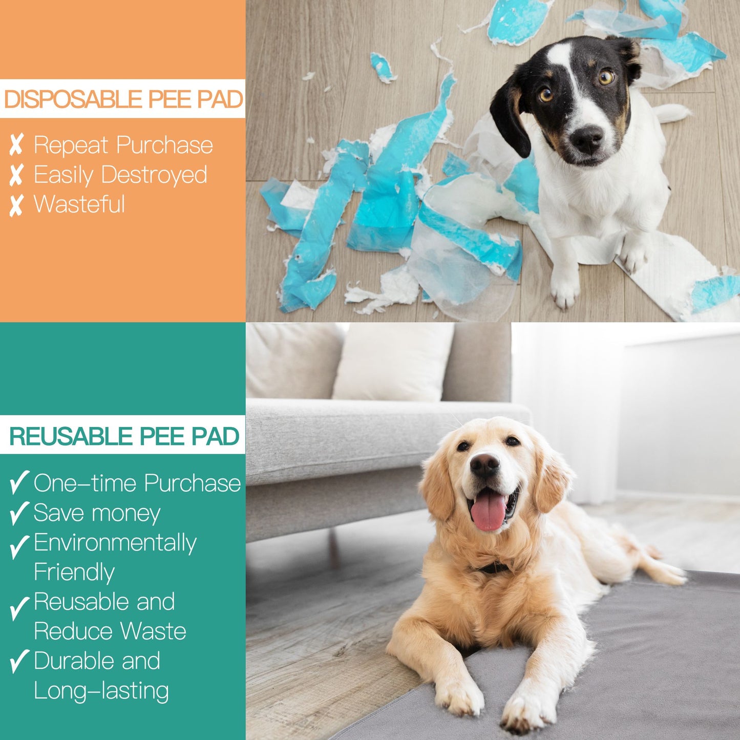 Prime Pets Reusable Pee Pads for Dogs, Extra Large 54x54 in Washable Puppy Pad, Non-Slip