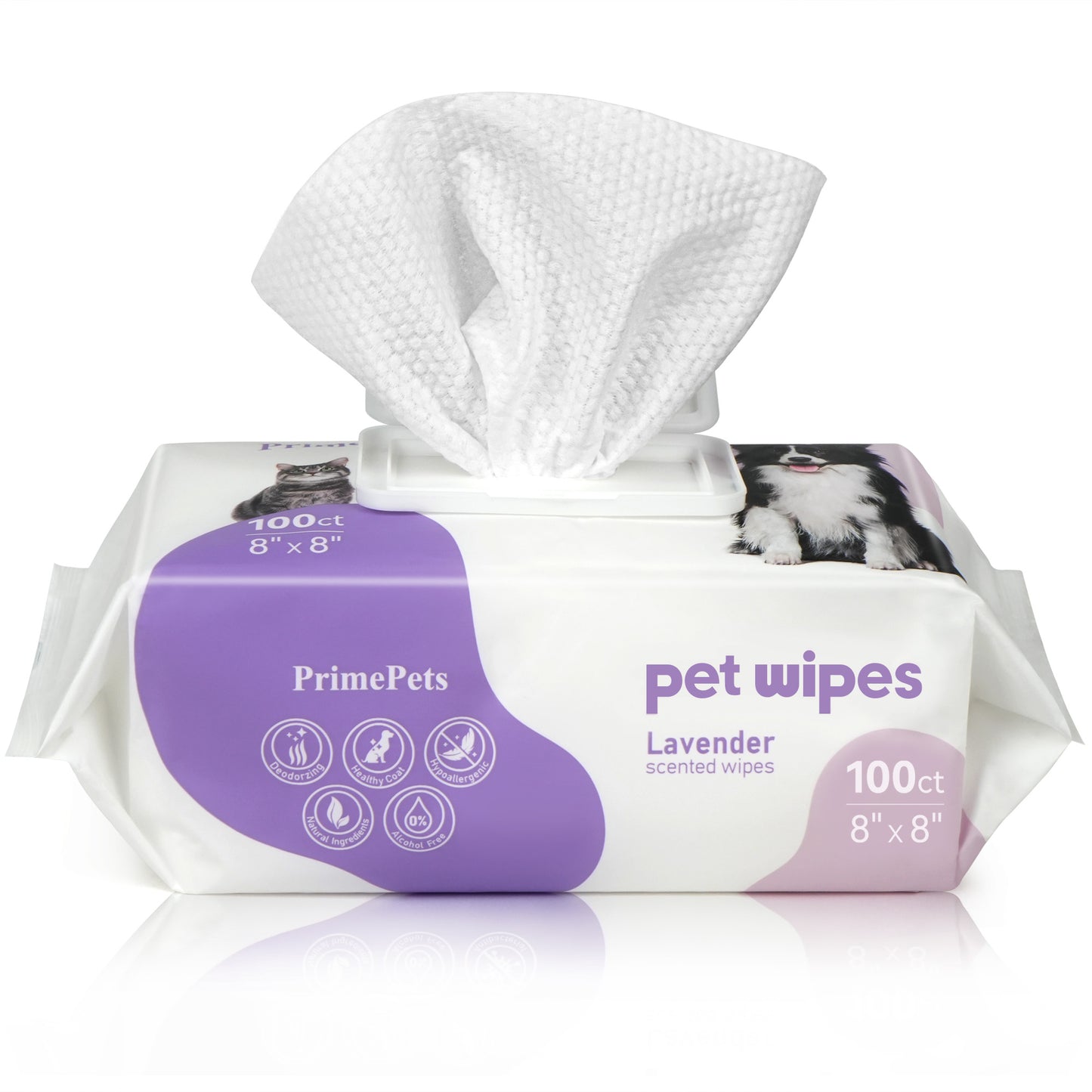 Prime Pets Dog Wipes for Paws and Butt, Pet Wipes for Dogs Cats Cleaning Deodorizing, Lavender Scented, Extra Thick Puppy Wipes for Sensitive Skin, Grooming for Bums, Face and Body