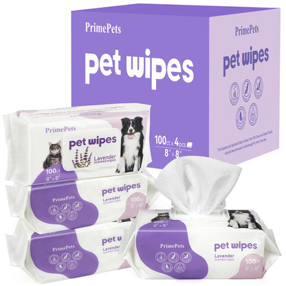 Prime Pets Dog Wipes for Paws and Butt, Pet Wipes for Dogs Cats Cleaning Deodorizing, Lavender Scented, Extra Thick Puppy Wipes for Sensitive Skin, Grooming for Bums, Face and Body