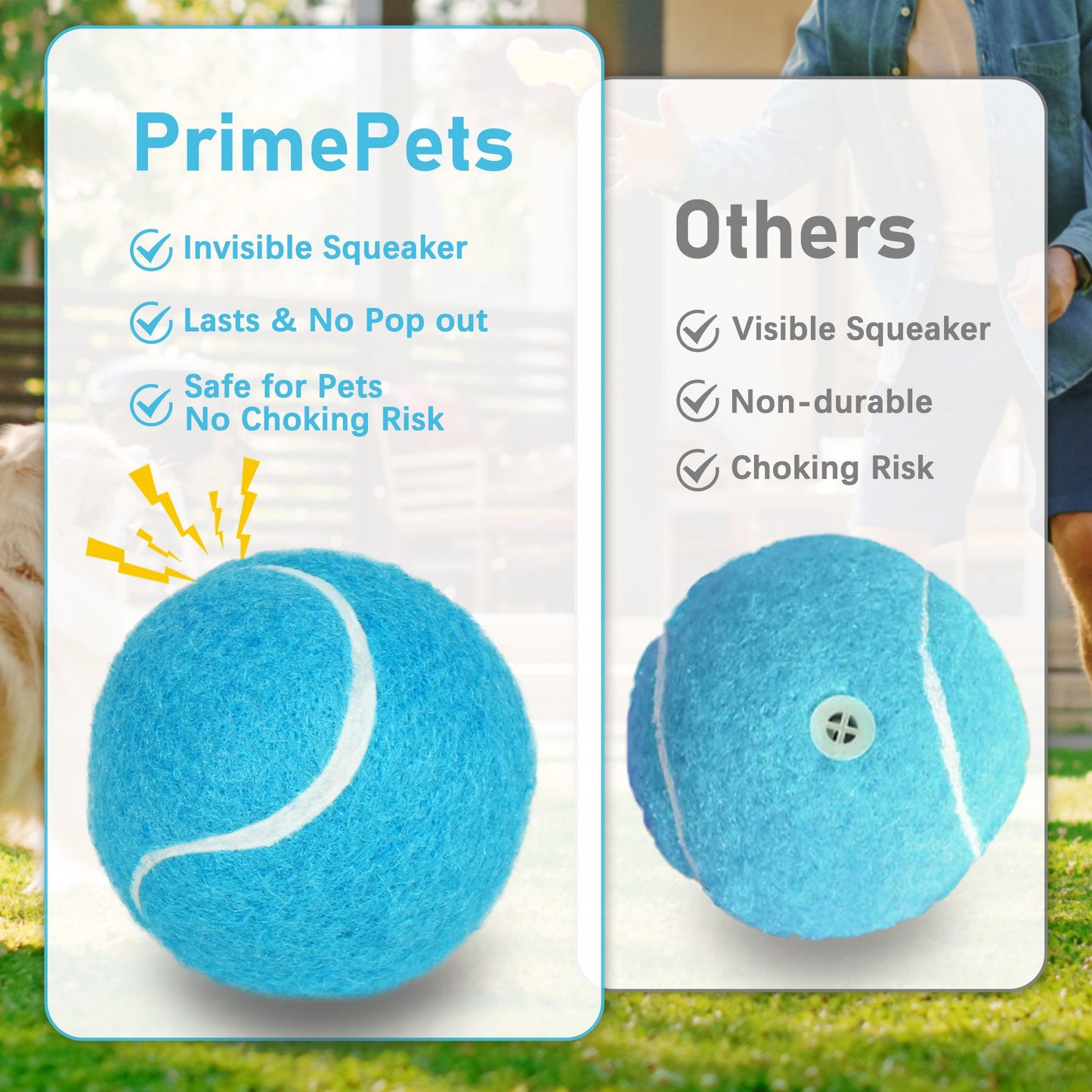 Prime Pets Tennis Balls for Dogs, 6Pack 2.5 in Tennis Ball with Squeaker for Pet Dog, 2Yellow + 2Light Blue + 2Orange
