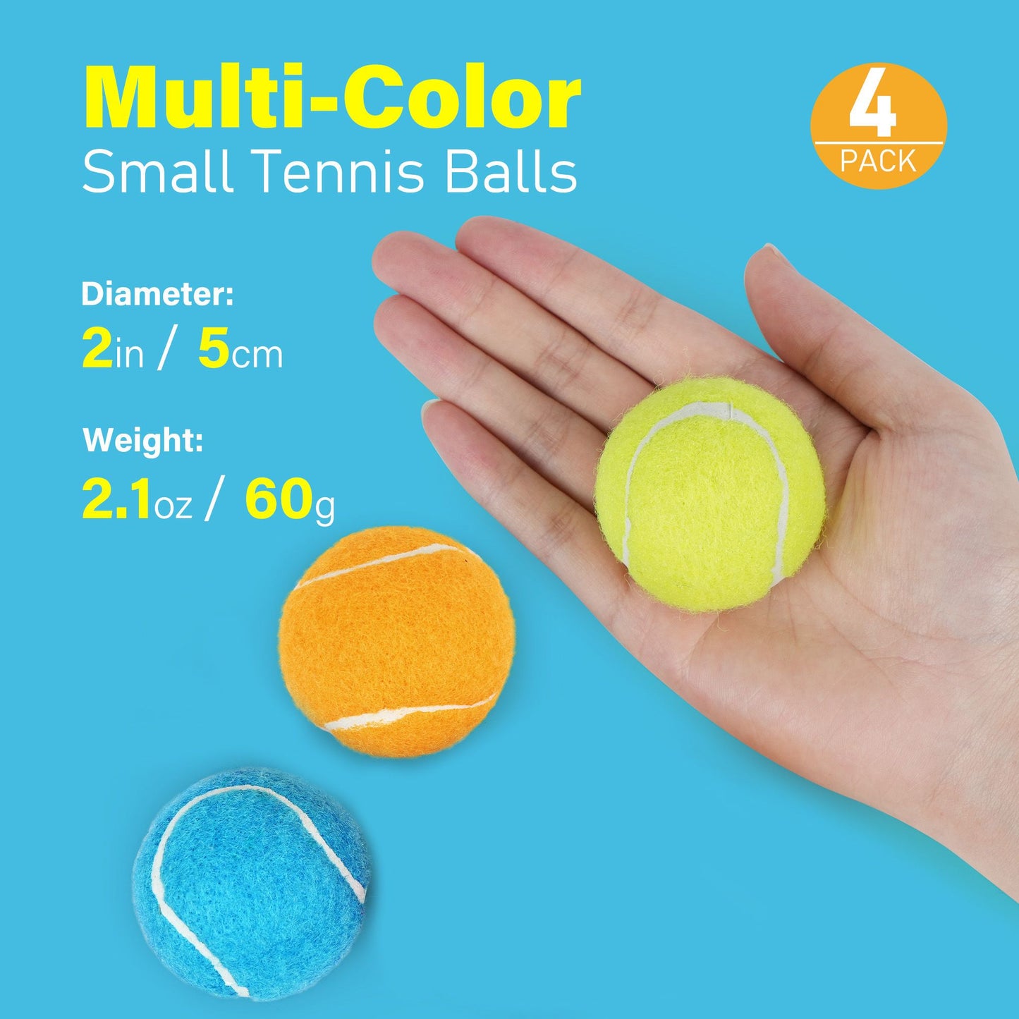 Prime Pets Tennis Balls for Dogs, 6Pack 2.5 in Tennis Ball with Squeaker for Pet Dog, 2Yellow + 2Light Blue + 2Orange
