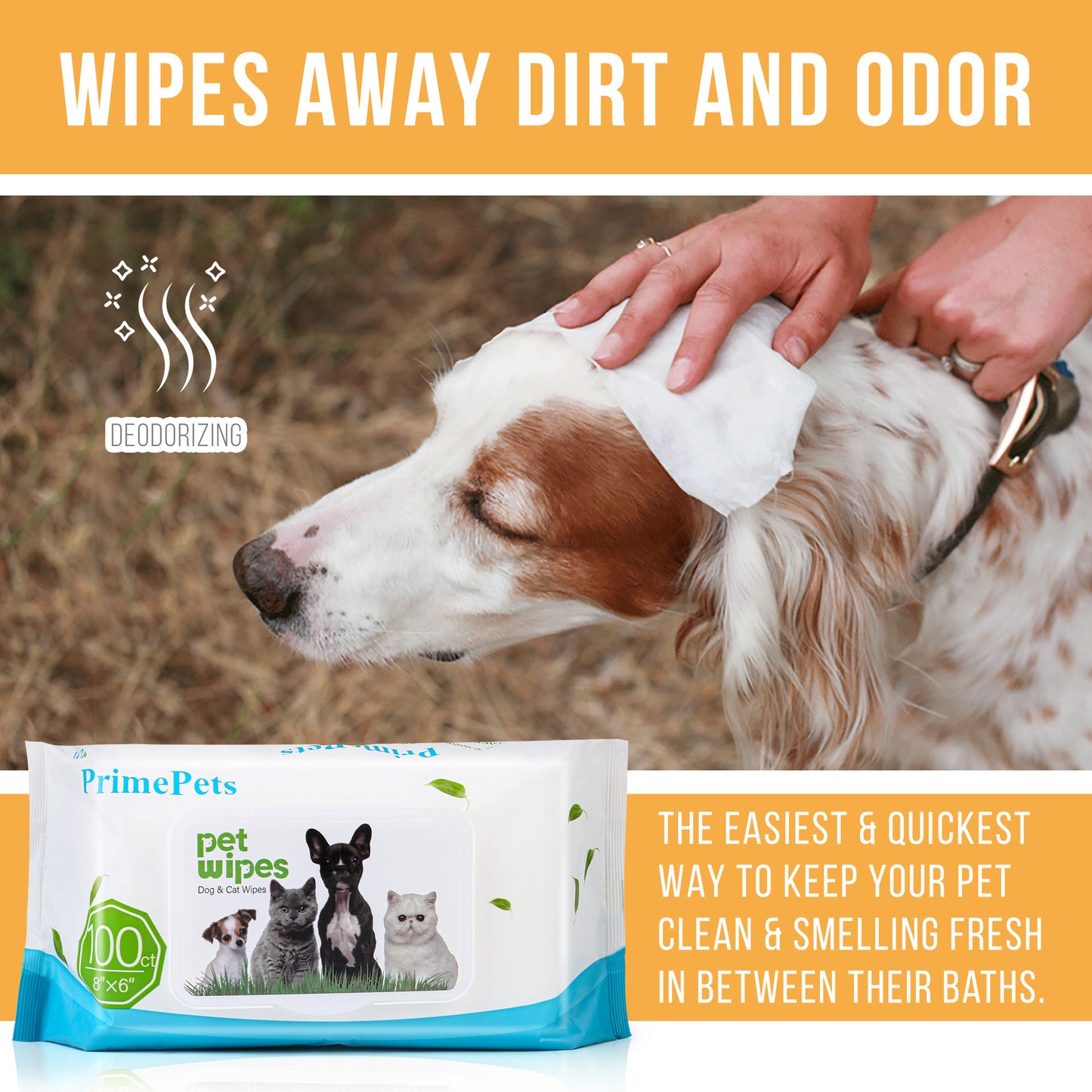 Prime Pets 600 Count Dog Grooming Wipes, Pet Cleaning Deodorizing Wipes for Dogs & Cats, 6 Pack