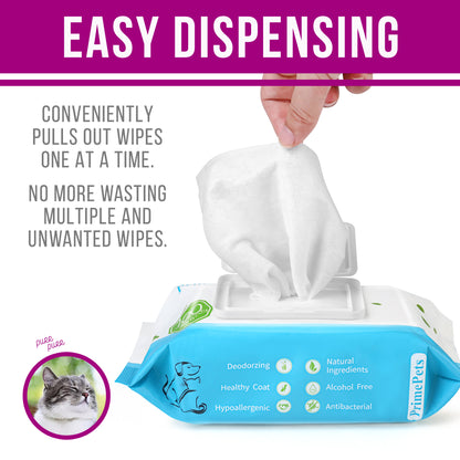Prime Pets 300 Count Dogs Cats Grooming Wipes, Pet Cleaning Deodorizing Wipes,100CT per Pack