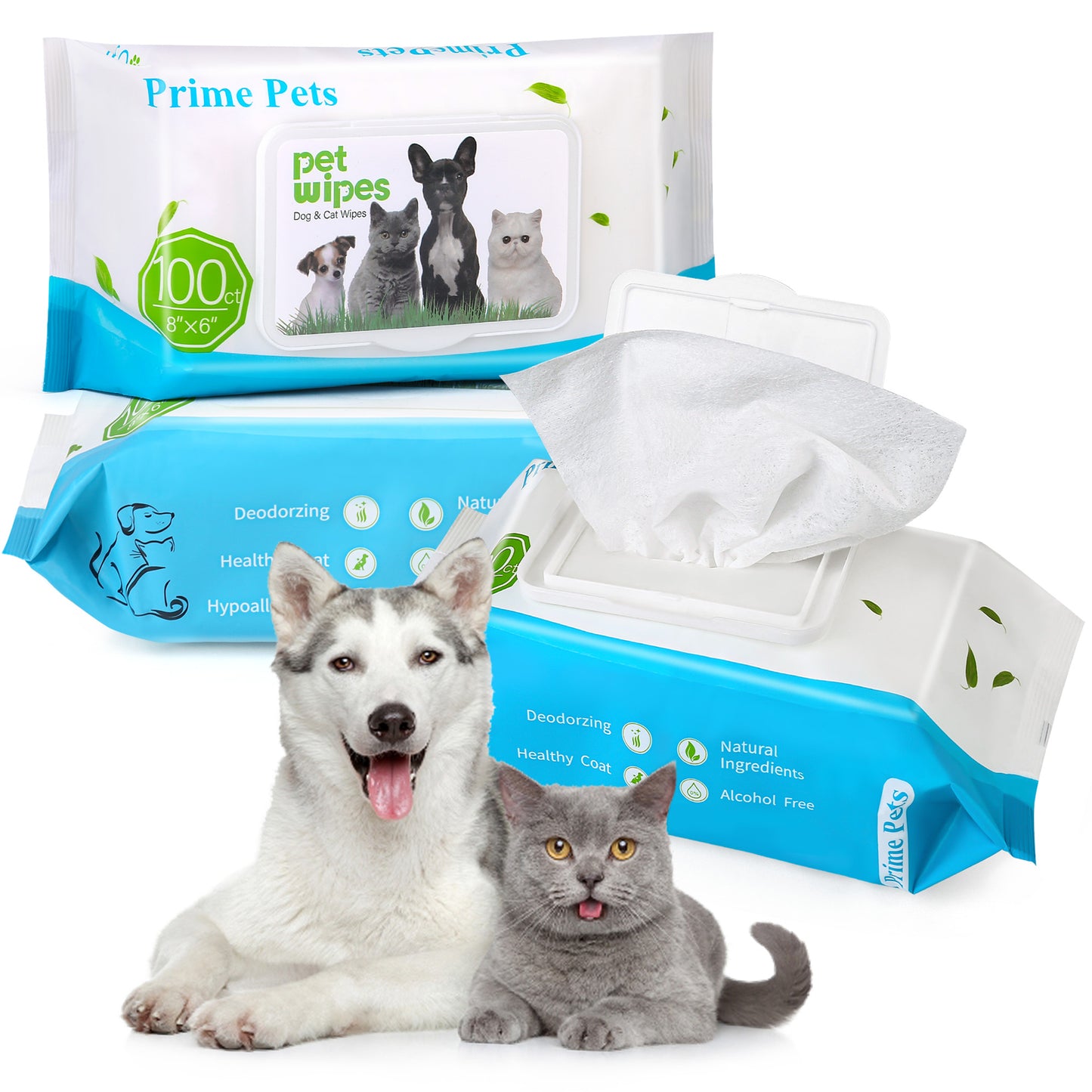 Prime Pets Dog Wipes for Paws and Butt, 300 Count, 8"" x 6"" Pet Grooming Wipes