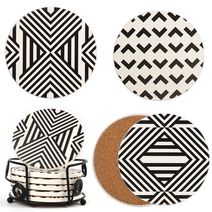 LotFancy Absorbent Coasters for Drinks Absorbent with Holder, 6PCS 4" Round Ceramic Coasters with Cork Base