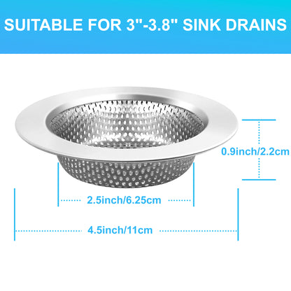 LotFancy Kitchen Sink Strainer, 4 Pack Stainless Steel Drain Strainer, 4.5 in Large Wide Rim
