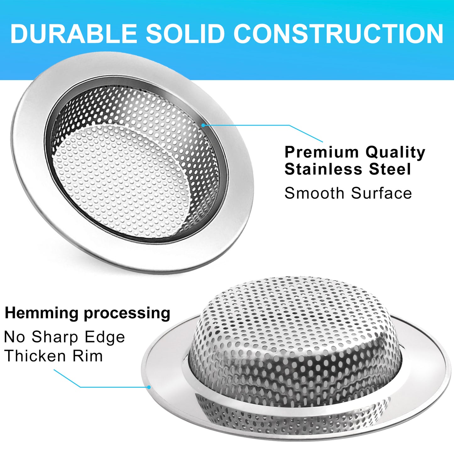 LotFancy Kitchen Sink Strainer, 4 Pack Stainless Steel Drain Strainer, 4.5 in Large Wide Rim