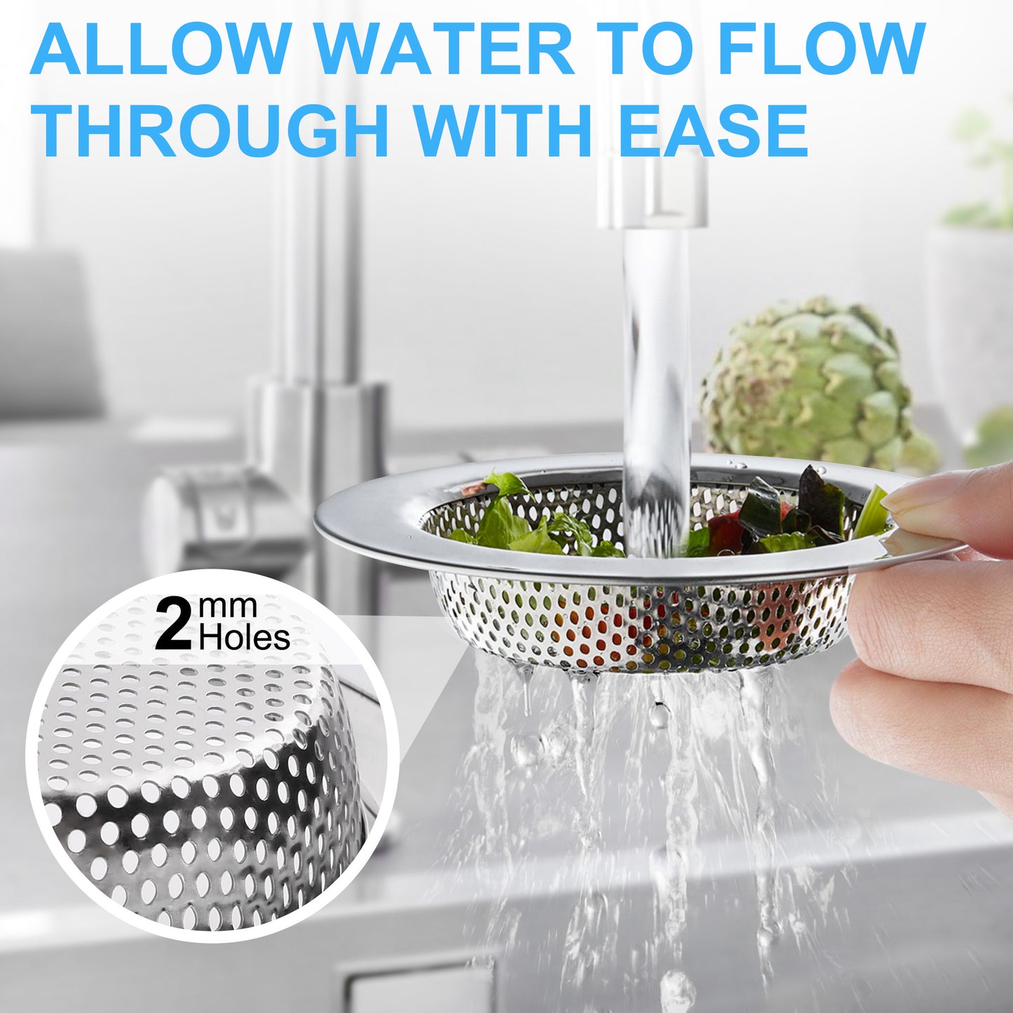 LotFancy Kitchen Sink Strainer, 4 Pack Stainless Steel Drain Strainer, 4.5 in Large Wide Rim