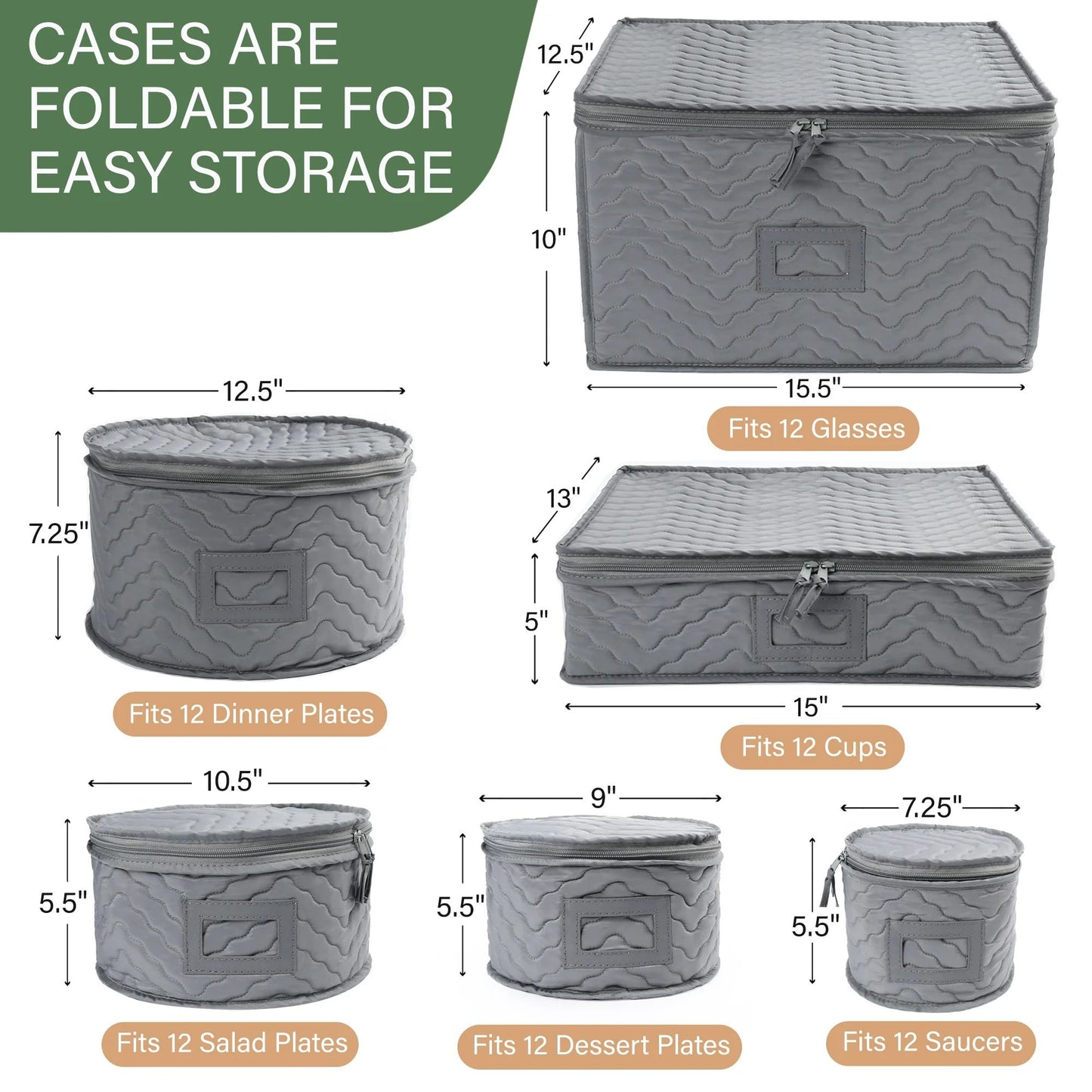 LotFancy 6Pcs China Storage Containers for Chinaware, Stemware, Dinnerware, Gray
