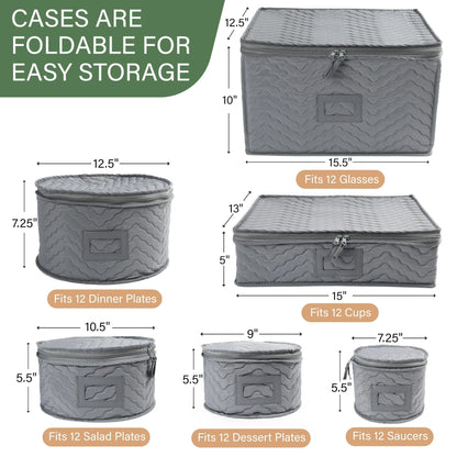 LotFancy 6Pcs China Storage Containers for Chinaware, Stemware, Dinnerware, Gray