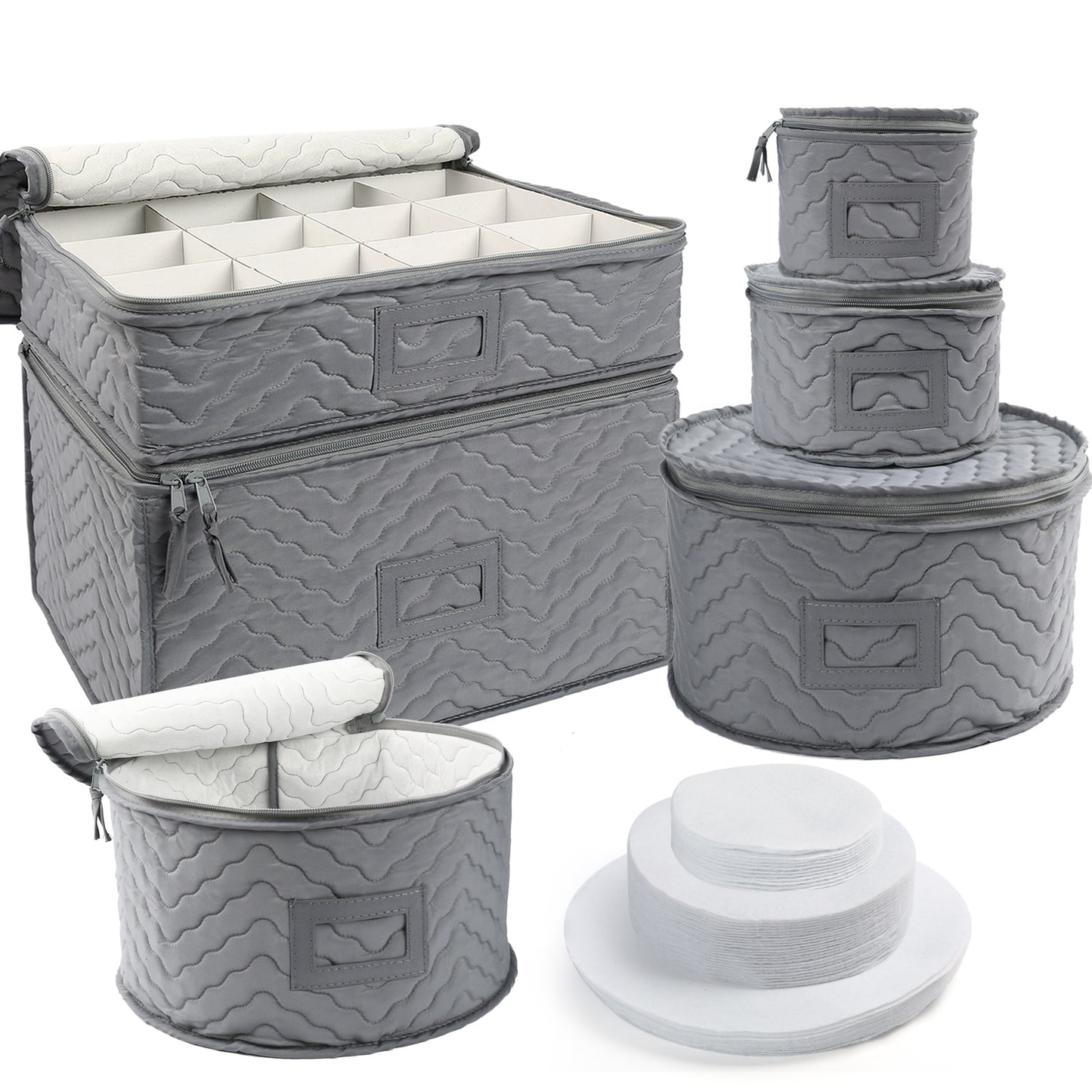 LotFancy 6Pcs China Storage Containers for Chinaware, Stemware, Dinnerware, Gray