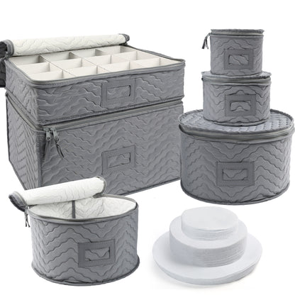 LotFancy 6Pcs China Storage Containers for Chinaware, Stemware, Dinnerware, Gray
