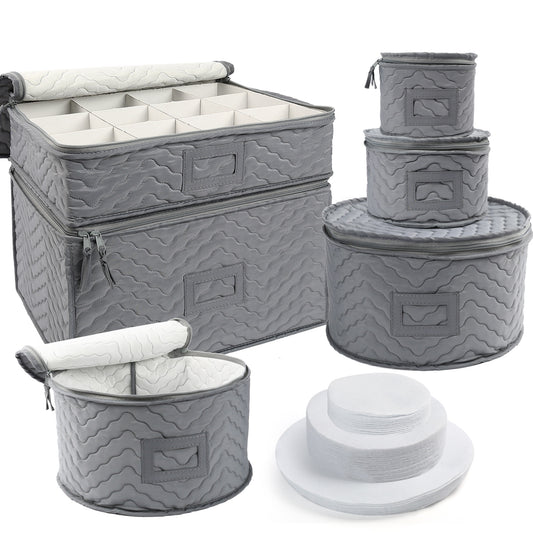 LotFancy 6Pcs China Storage Containers for Chinaware, Stemware, Dinnerware, Gray