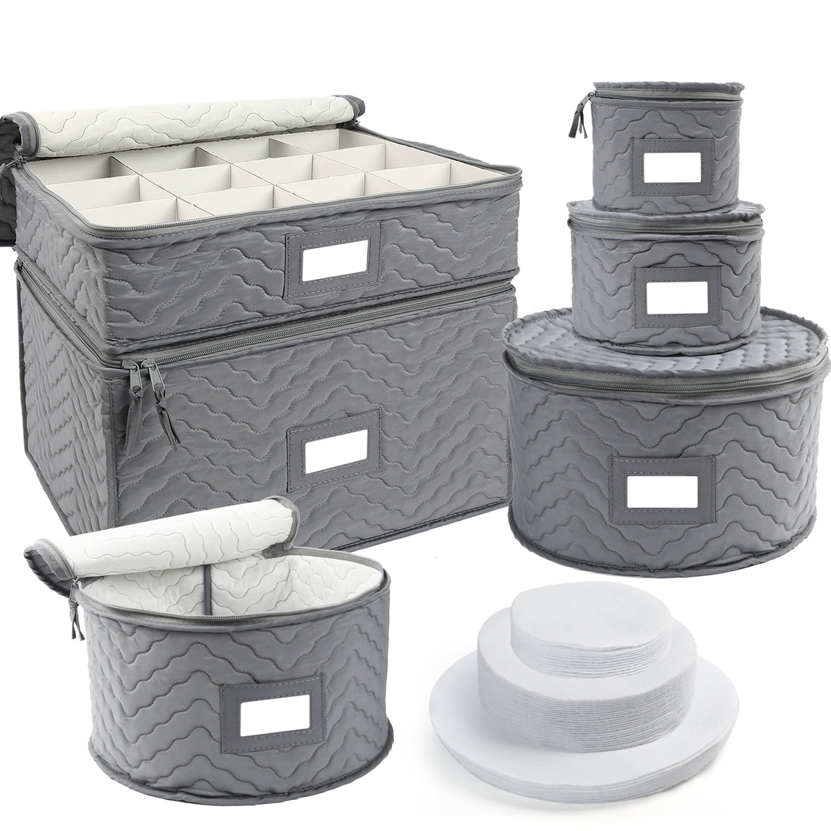 LotFancy 6Pcs China Storage Containers for Chinaware, Stemware, Dinnerware, Gray