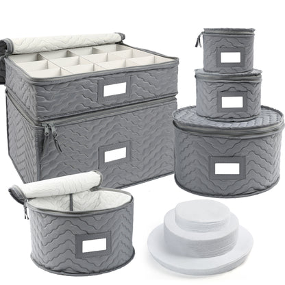 LotFancy 6Pcs China Storage Containers for Chinaware, Stemware, Dinnerware, Gray