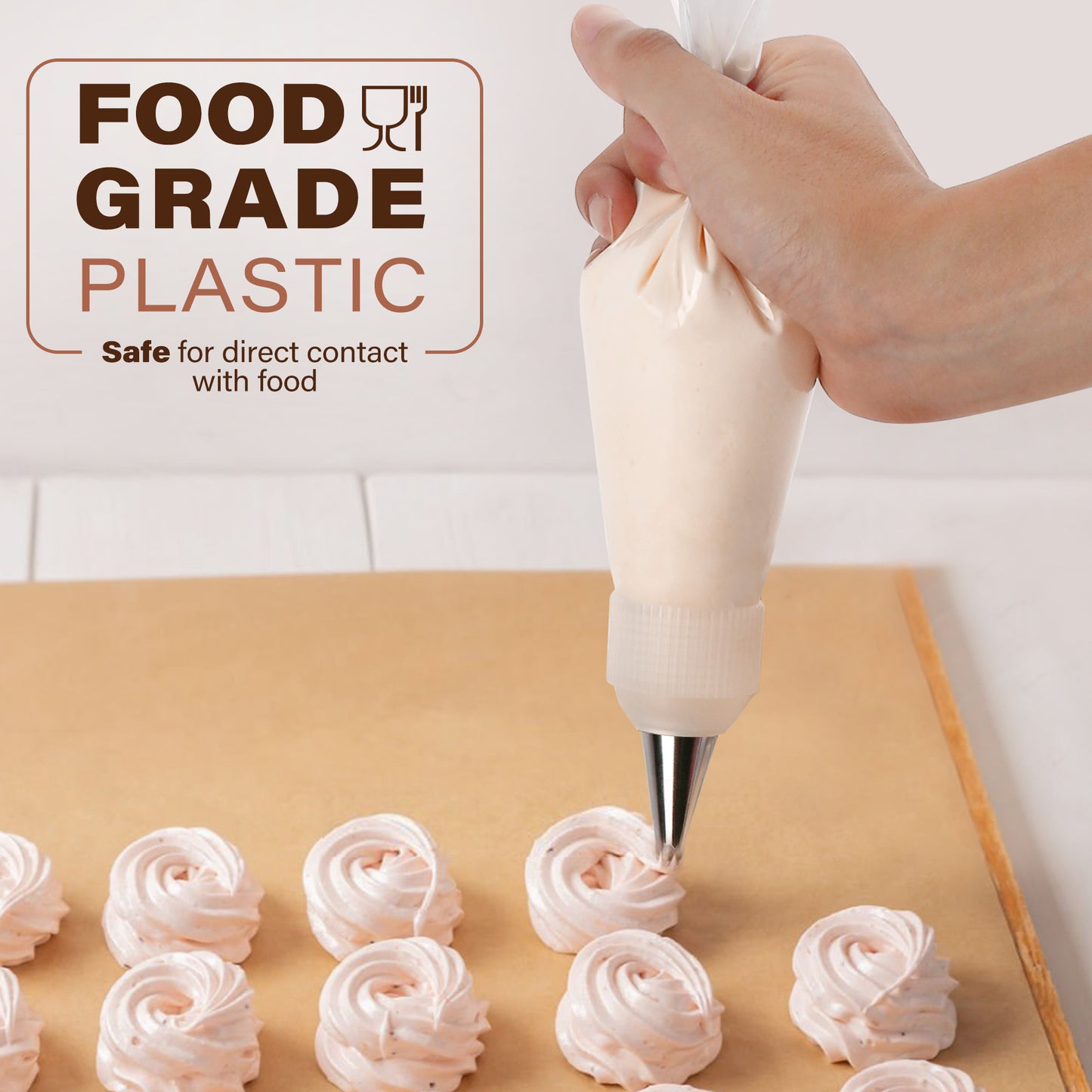 LotFancy Piping Bags, 150 Pcs 12" Disposable Pastry Bags & 5 Clips, Thick Icing Bags, Non-Slip