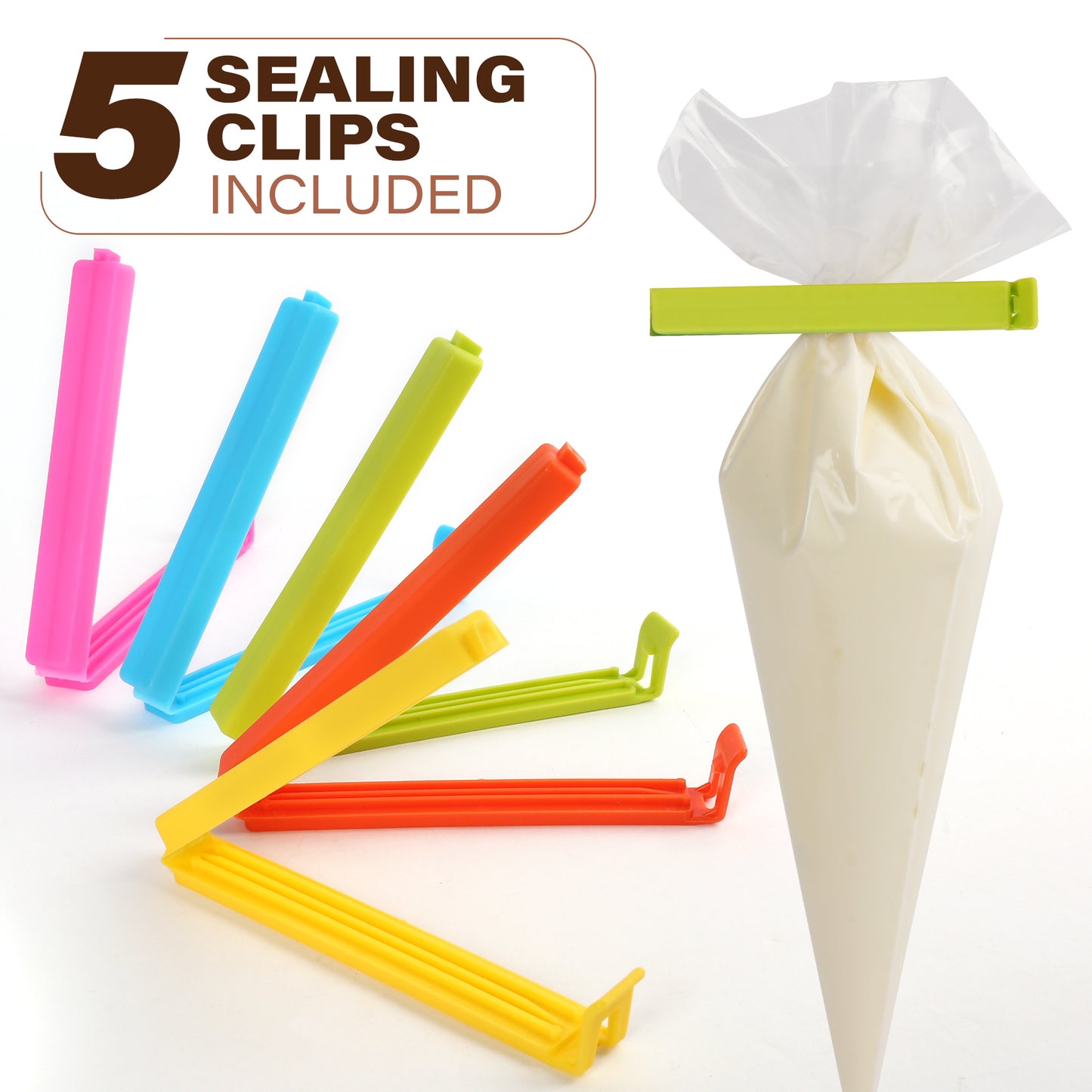 LotFancy Piping Bags, 150 Pcs 12" Disposable Pastry Bags & 5 Clips, Thick Icing Bags, Non-Slip
