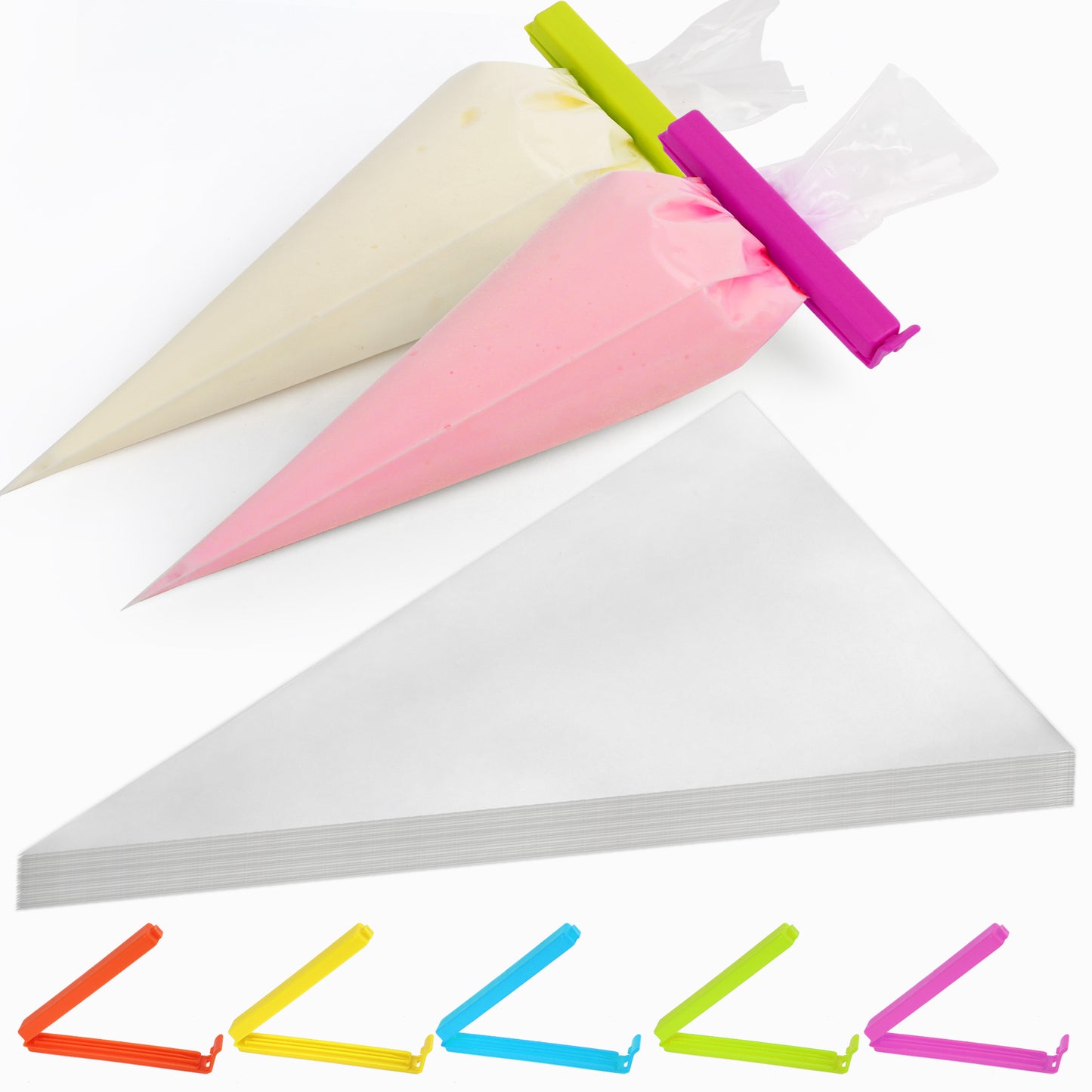 LotFancy Piping Bags, 150 Pcs 12" Disposable Pastry Bags & 5 Clips, Thick Icing Bags, Non-Slip