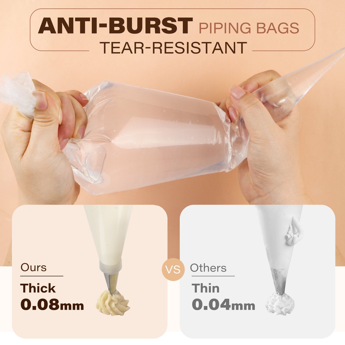 LotFancy Piping Bags, 100 Pc 18" Disposable Pastry Bags & 5 Clips, Icing Bags, Non-Slip & Anti-Burst