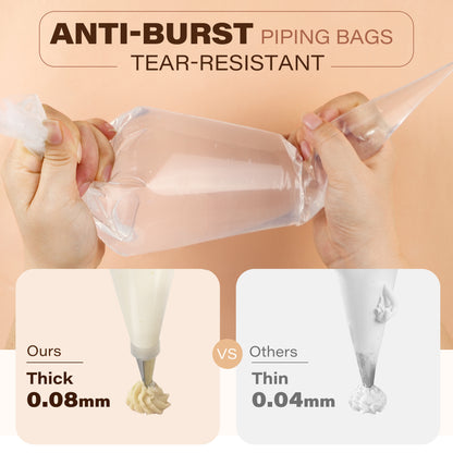 LotFancy Piping Bags, 100 Pc 18" Disposable Pastry Bags & 5 Clips, Icing Bags, Non-Slip & Anti-Burst