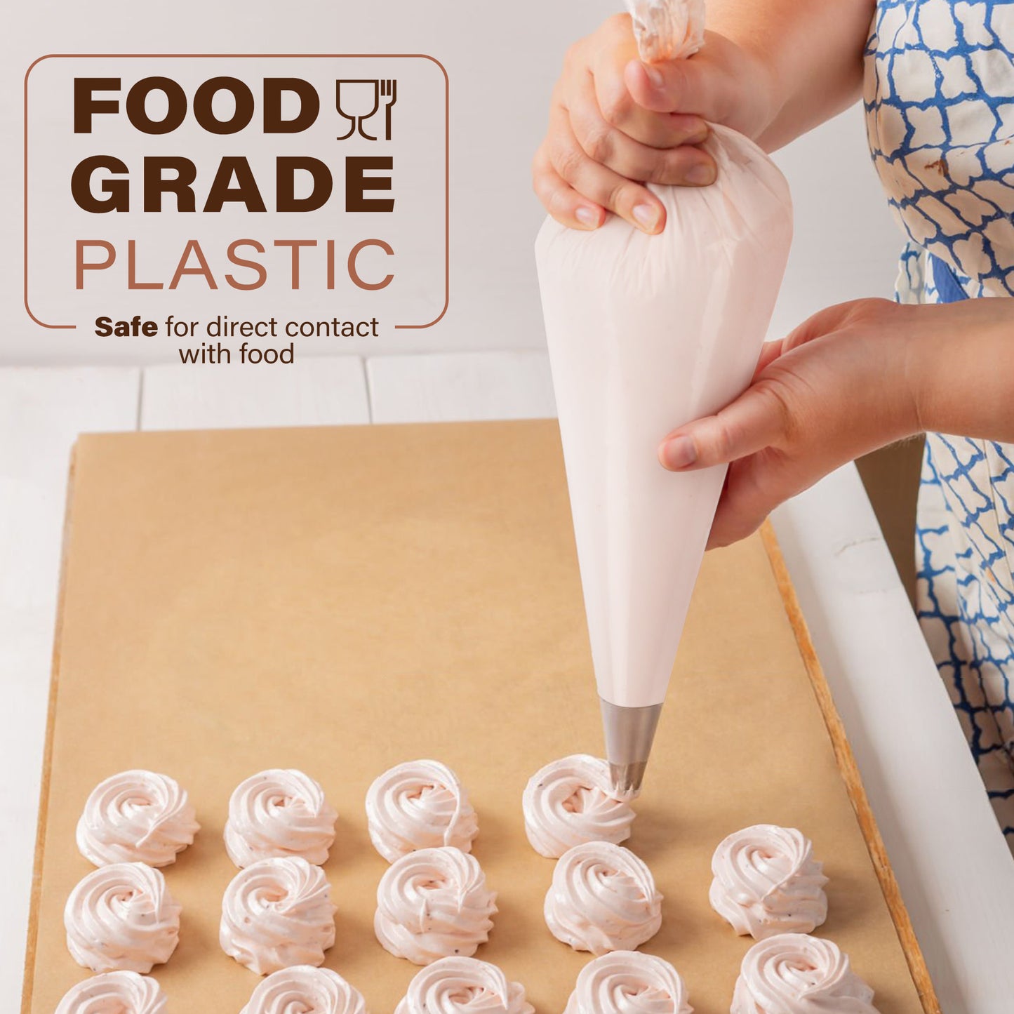 LotFancy Piping Bags, 100 Pc 18" Disposable Pastry Bags & 5 Clips, Icing Bags, Non-Slip & Anti-Burst