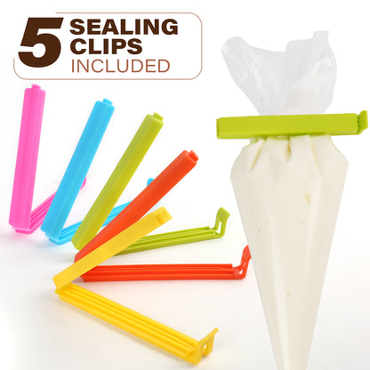 LotFancy Piping Bags, 100 Pc 18" Disposable Pastry Bags & 5 Clips, Icing Bags, Non-Slip & Anti-Burst