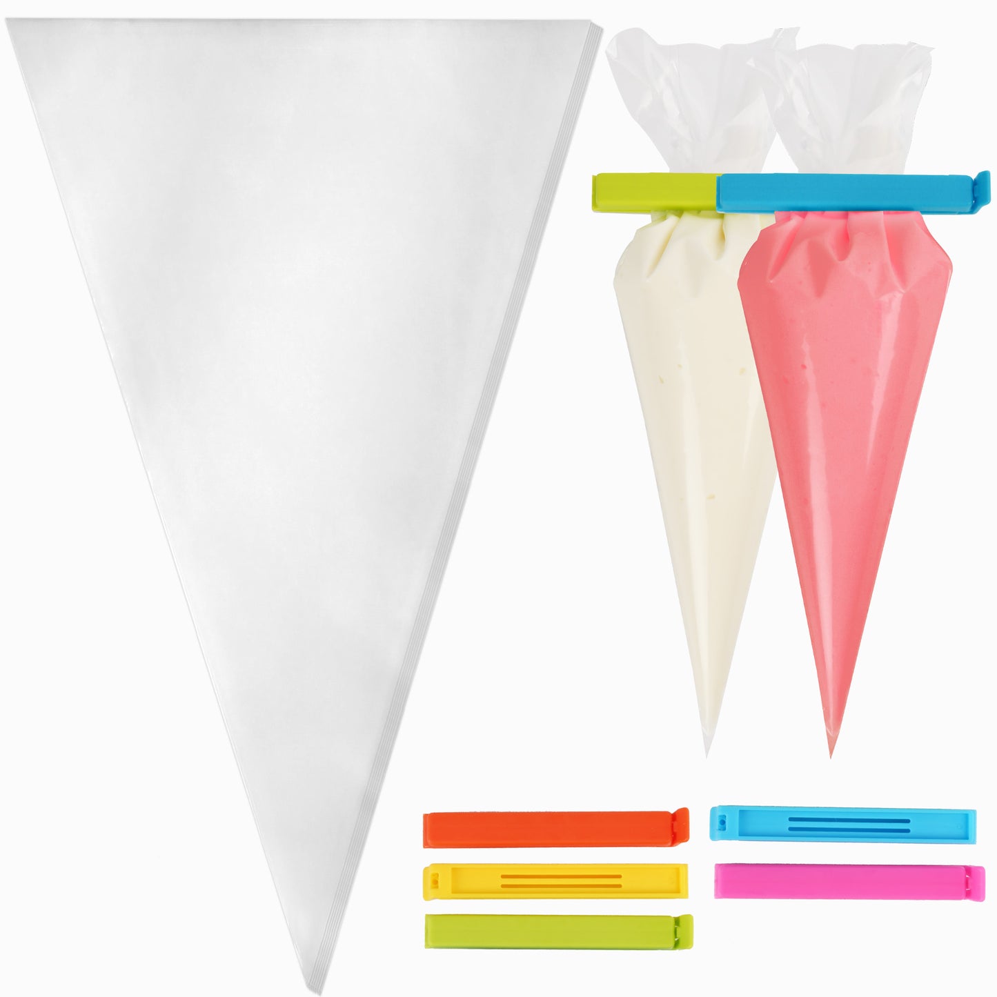 LotFancy Piping Bags, 100 Pc 18" Disposable Pastry Bags & 5 Clips, Icing Bags, Non-Slip & Anti-Burst