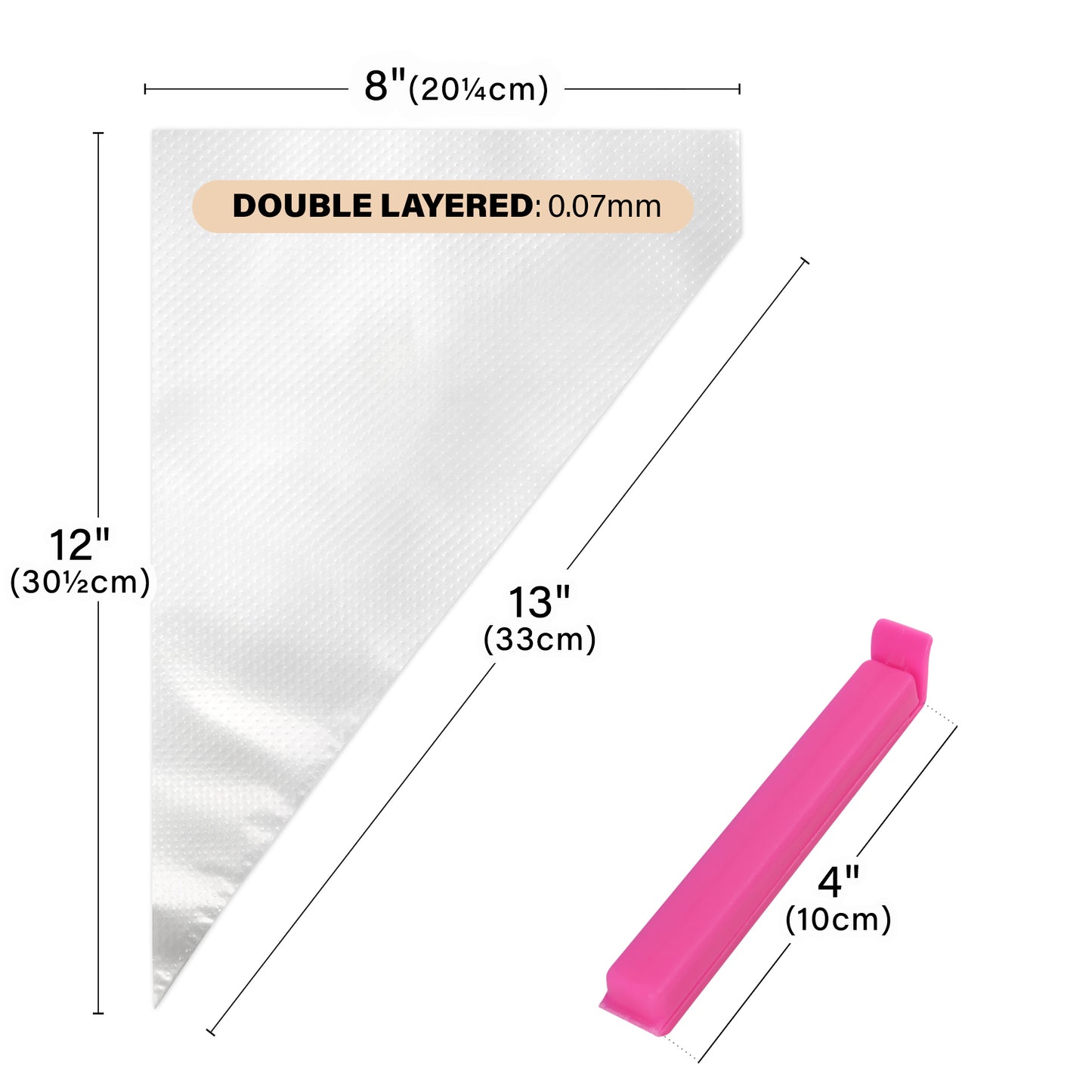 LotFancy Tipless Piping Bags, 250 Pcs 12" Disposable Pastry Bags, Cake Decorating Bag Tool & 5 Clips