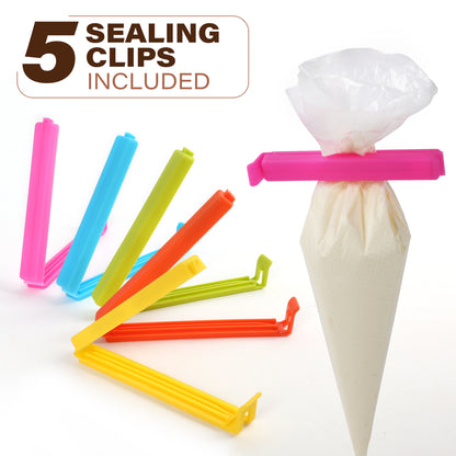 LotFancy Piping Bags, 500 Pcs 10" Disposable Pastry Bags & 5 Clips, Icing Bags for Cake Cookie Decor