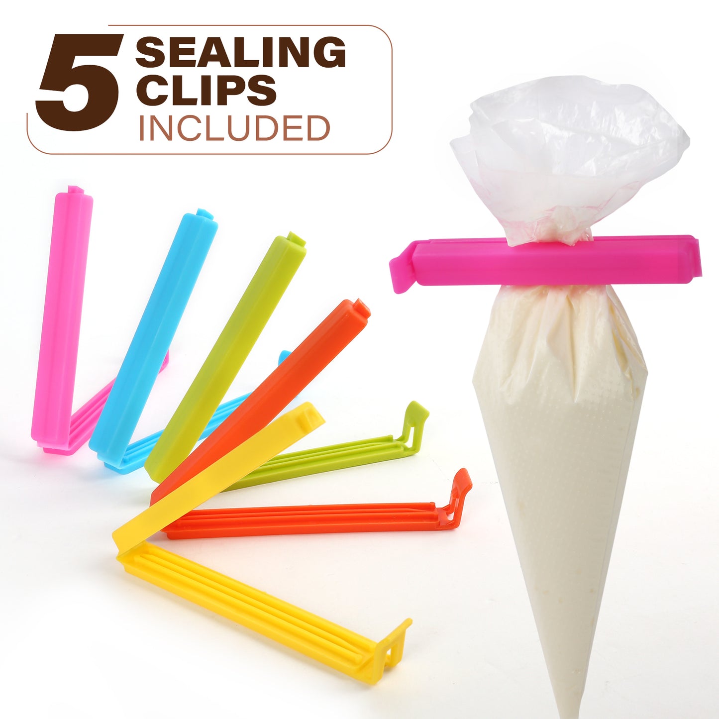 LotFancy Tipless Piping Bags, 250 Pcs 12" Disposable Pastry Bags, Cake Decorating Bag Tool & 5 Clips
