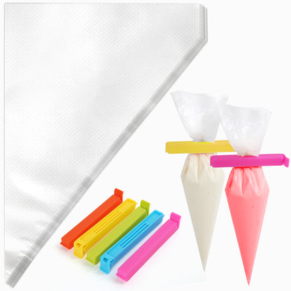 LotFancy Tipless Piping Bags, Disposable Pastry Bags for Royal Icing, Cookies, Non-Slip Cake Decorating Bags Tool with 5 Clips, for all Size Tips Couplers