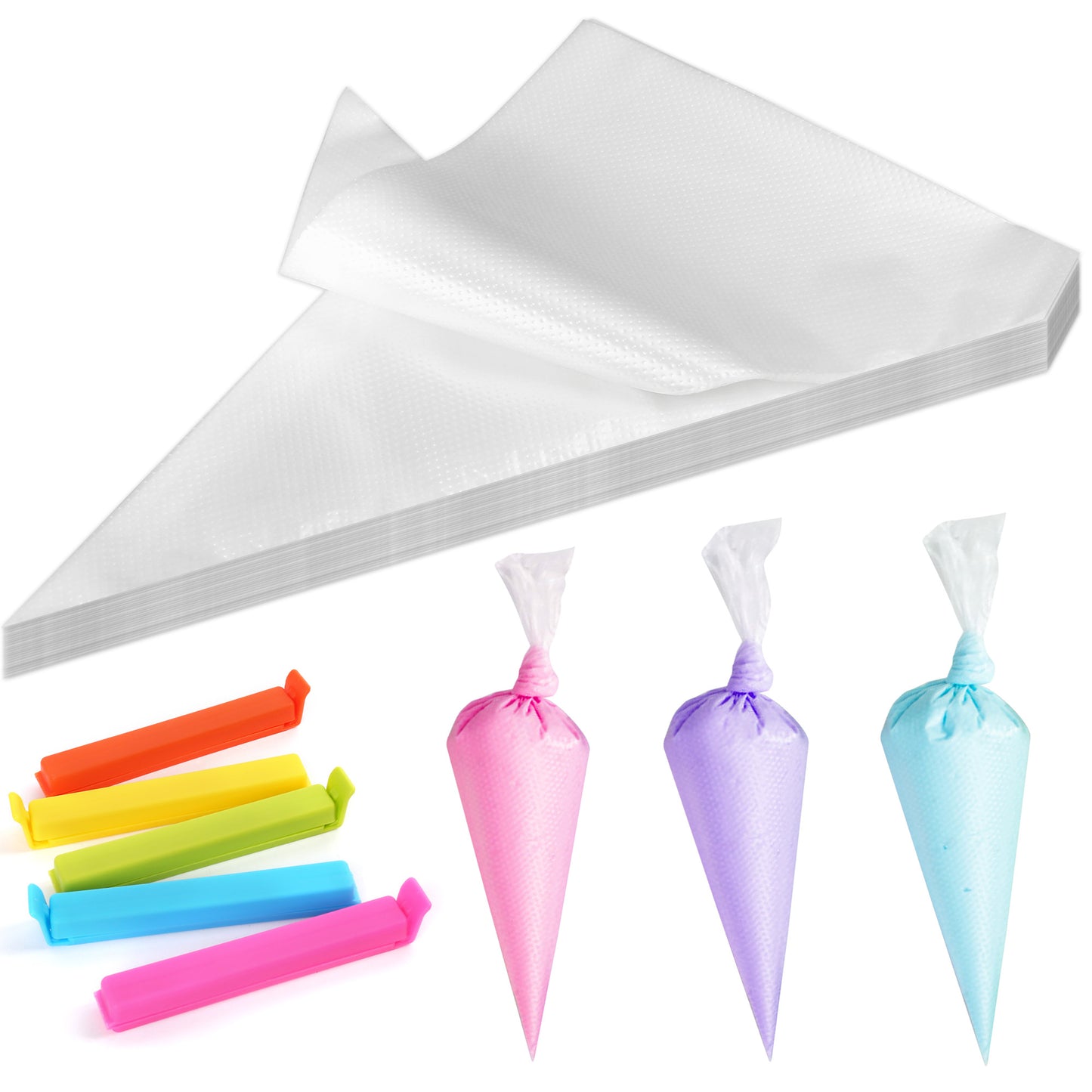 LotFancy Tipless Piping Bags, Disposable Pastry Bags for Royal Icing, Cookies, Non-Slip Cake Decorating Bags Tool with 5 Clips, for all Size Tips Couplers