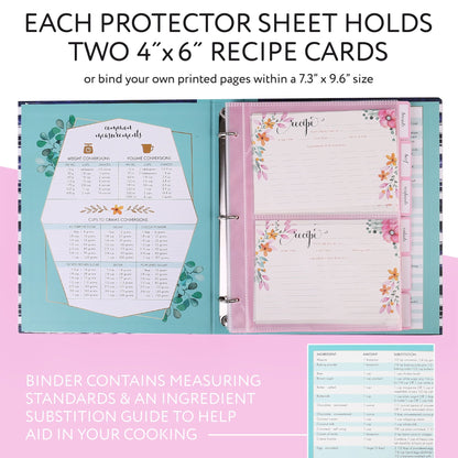 LotFancy Recipe Binder, with Blank Recipe Cards, Plastic Page Protectors, Tabbed Dividers, Labels - Kitchen Recipe Card Cookbook Binder Organizer Kit