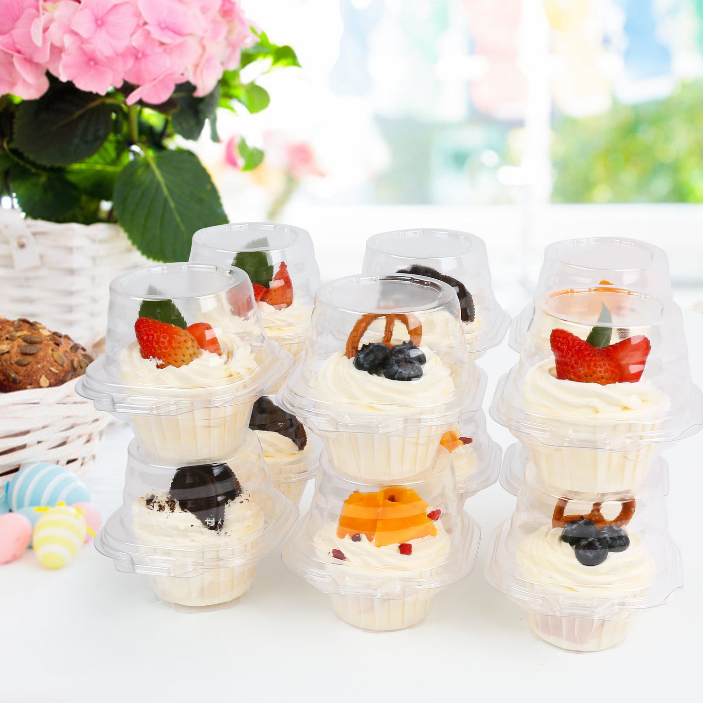 LotFancy Plastic Individual Cupcake Container, Stackable Single Compartment Cupcake Carrier Holder Box