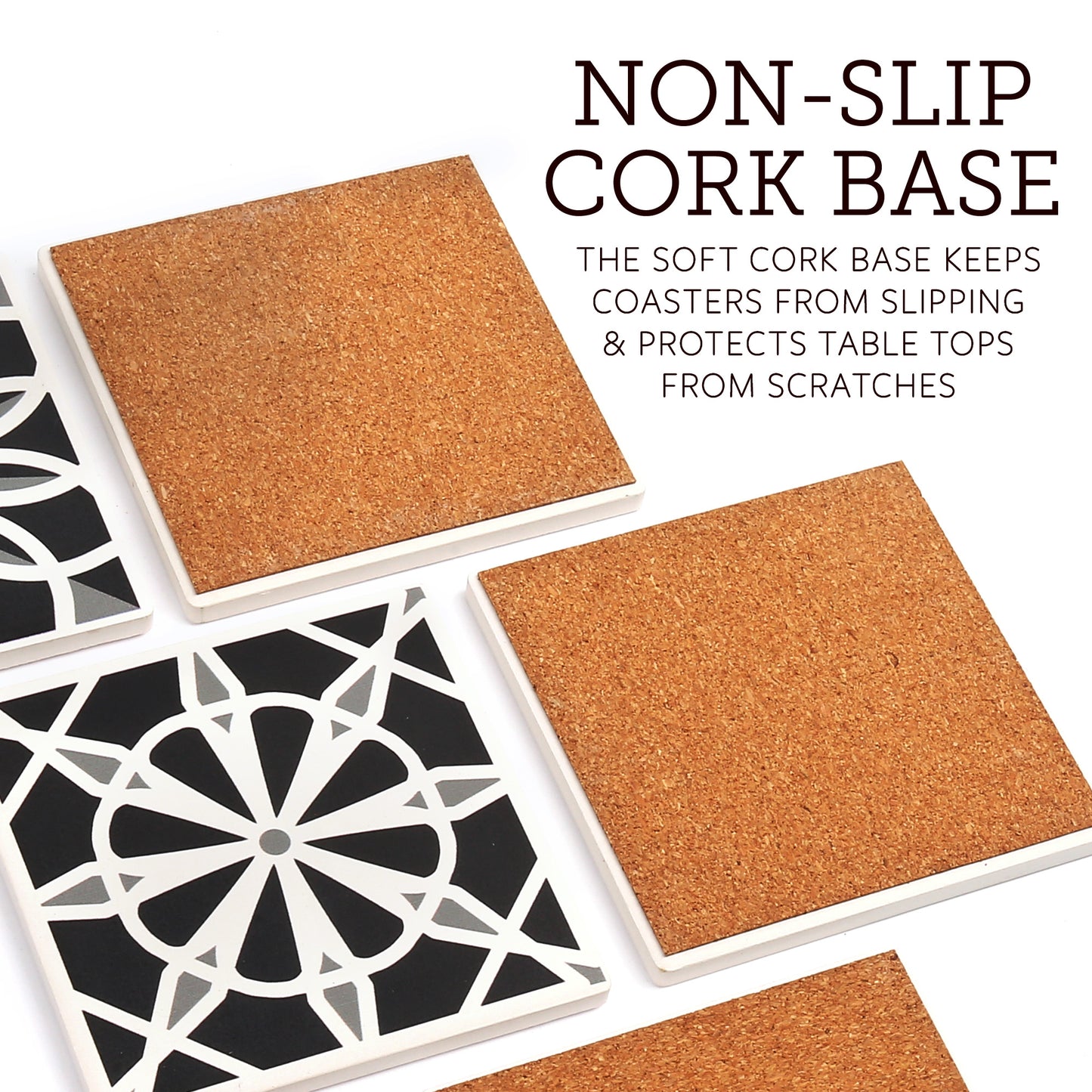 LotFancy 6Pcs Coasters for Drinks Absorbent, 4" x 4" Square Coasters Set, with Non-Slip Cork Base